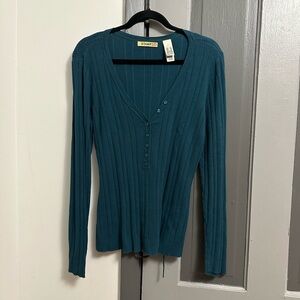 STAMP 10 Deep Teal Button Down Ribbed Top